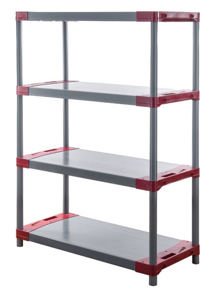 PROREGAL Kunststoffregal Grey Bear Low HxBxT 138 x 120 x 46 cm Fachlast 120 kg Grau/Rot