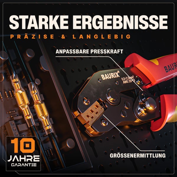 BAURIX® Crimpzange I Krimpzange für 0,50-2,50 mm² Steckverbinder I Crimpzange einzeln I Crimp Zange I Flachsteckhülsenzange I Crimpwerkzeug