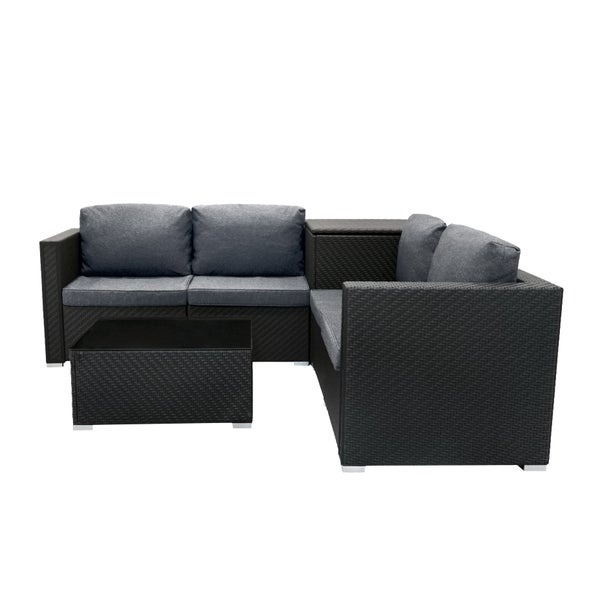 Rattan Modular 6-teiliges Möbelset – Schwarz