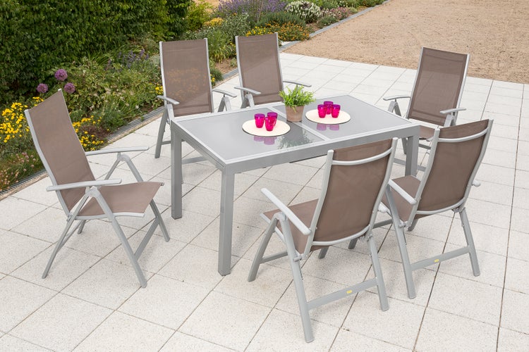 Carrara Gartenmöbelset 7tlg., Ausziehtisch 160 (220) x 90 cm, taupe