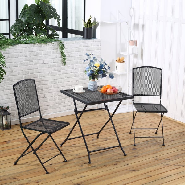 Outsunny 3-teiliges  Gartenmöbel-Set, Bistro-Set, 60L x 60B x 70H cm, Metall, Grau