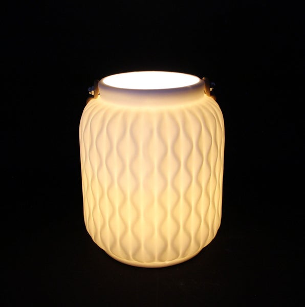 FRANK FLECHTWAREN | LED-Laterne Modern, PORZELLAN, KUNSTLEDER, KUNSTSTOFF, 12 x 12 x 16,5 cm