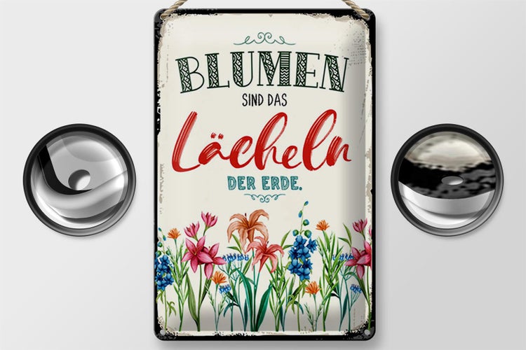Blechschild Spruch 20x30cm Blumen sind das Lächeln der Erde