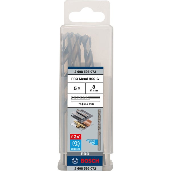 Bosch PRO Metal HSS-G Spiralbohrer 8 x 75 x 117 mm - 2608595072