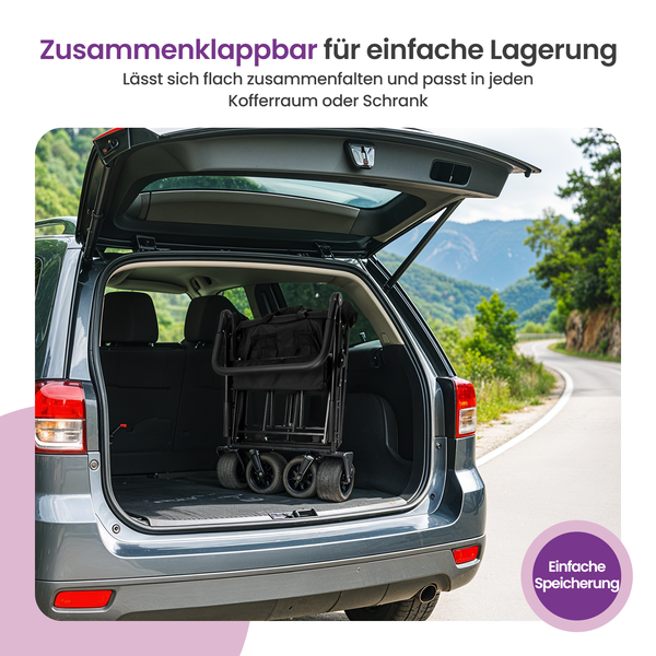 Gofun Wagon - 150KG Tragfähigkeit - faltbar - 360° drehbare Räder - Wagon mit Schiebestange - 83 x 44 x 26 cm - Schwarz