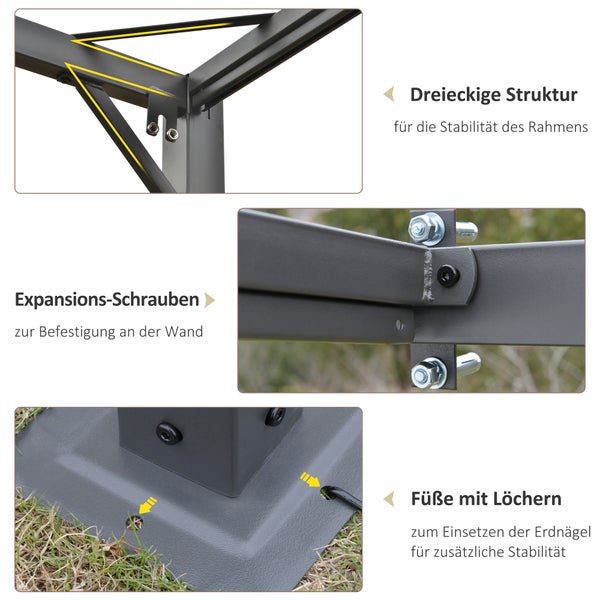 Outsunny Pergola, mit Stoffdach, wetterfest, 3 x 3 m, Metall, Polyester, Cremeweiß
