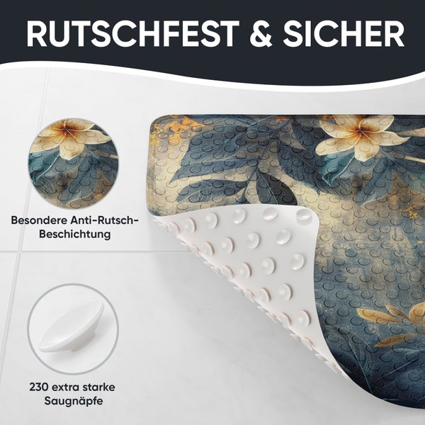 Rutschfeste Badewannenmatte mit Saugnäpfen und blumigem Muster