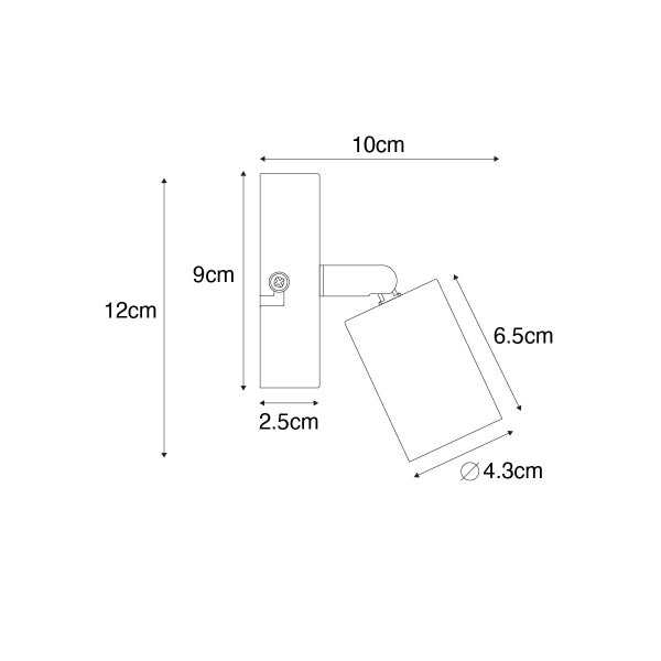 Abbildung der Abmessungen einer Wandleuchte.