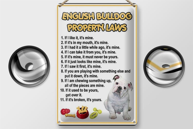 Blechschild Spruch 20x30cm english bulldog property laws