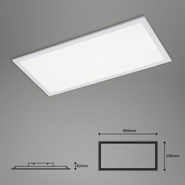Rechteckiges LED-Panel mit Maßen 595 Millimeter mal 295 Millimeter und einer Höhe von 62 Millimeter.