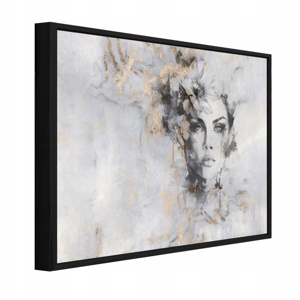 Detailansicht eines Leinwandbildes mit schwarzem Rahmen und abstrakten Farbverläufen