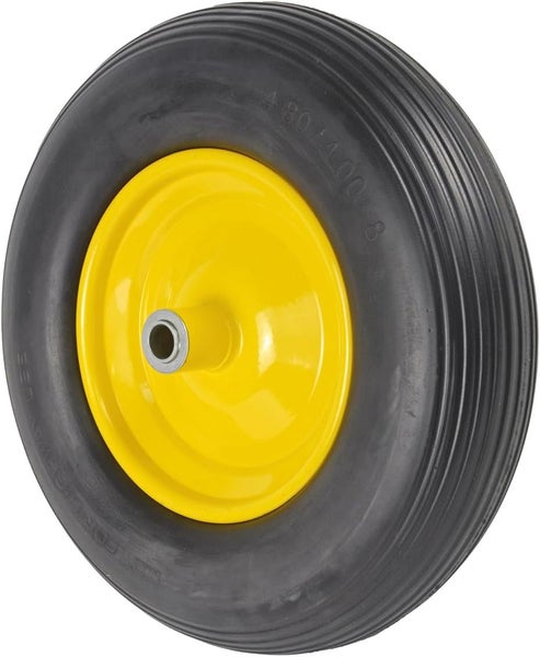 Schubkarre Matrix 100L Stahlmulde 250kg Tragkraft mit pannensicherem PU-Rad – Bauschubkarre für Garten & Bau – Gelb