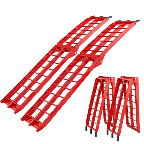Rote klappbare Auffahrrampen aus Metall im Set mit 2 Stück.