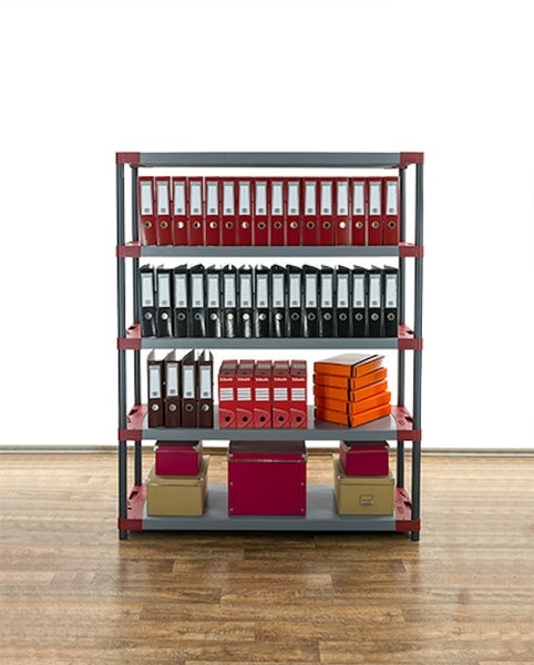 PROREGAL Kunststoffregal Grey Bear Tall HxBxT 180 x 140 x 46 cm Fachlast 70 kg Grau/Rot