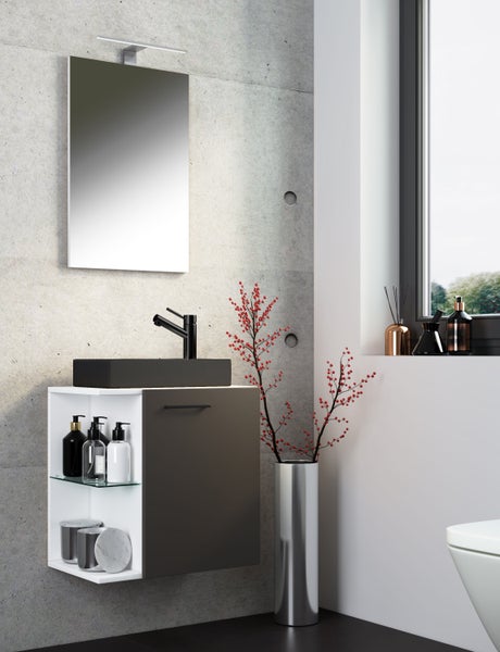 3-tlg Waschtisch Hausa Spiegel Toilette Schwarz