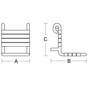 Technische Zeichnung eines L-förmigen Eckverbinders mit den Maßangaben A, B und C.