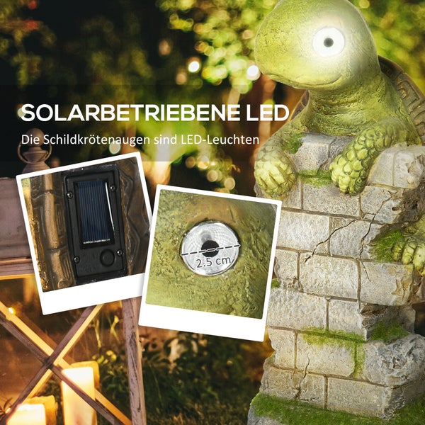 Outsunny Gartenfigur Schildkröte mit LED Solarleuchte, Gartenstatue, Gartenfigur, 36,5 cm Skulptur, Outdoor-Ornament für Rasen, Garten, Hof