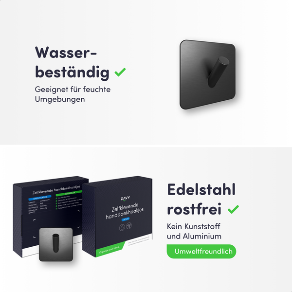Selbstklebender Handtuchhaken aus Edelstahl, wasserbeständig und rostfrei, geeignet für feuchte Umgebungen.