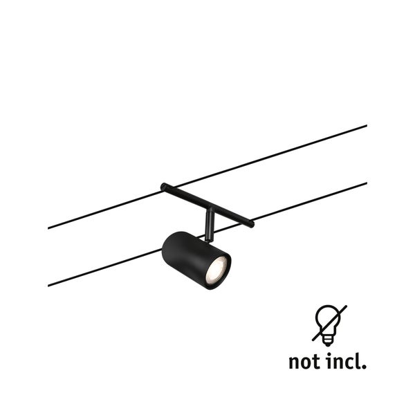 Schwarzer Spot für Seilsystem, zylinderförmig, verstellbar, Leuchtmittel nicht enthalten.