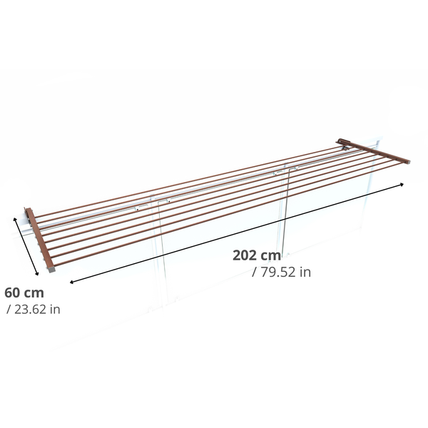 Wäschetrockner mit einer Länge von 202 cm und einer Breite von 60 cm