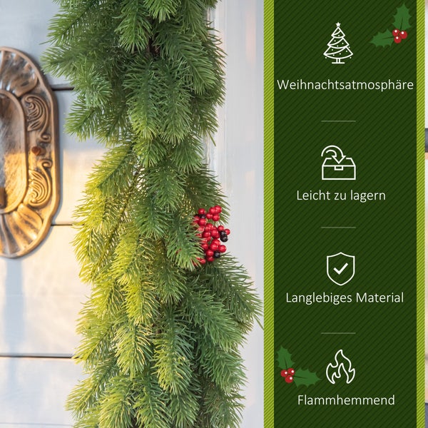Dekoration mit Tannenzweigen, roten Beeren und Tannenzapfen
