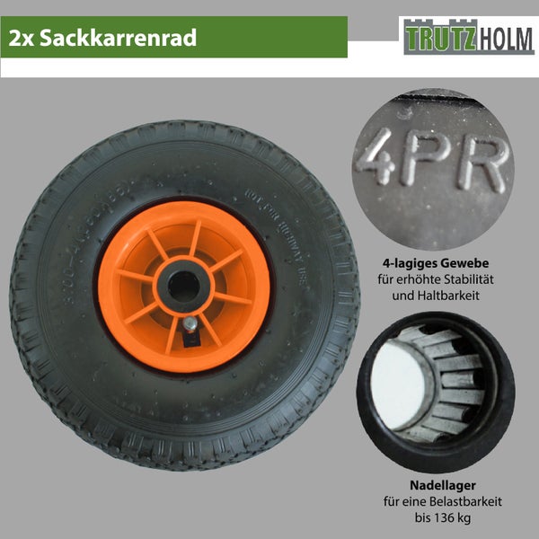 Zwei Sackkarrenräder mit 4-lagigem Gewebe und Nadellager von Trutzholm