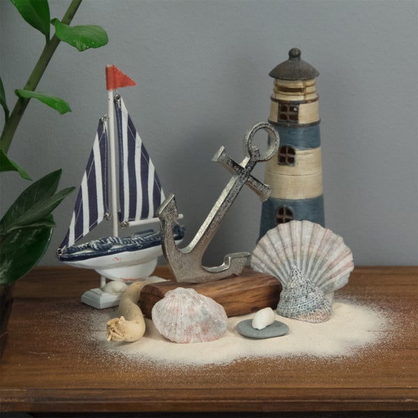 Aufsteller Maritim Anker  Metall, Mangoholz silber-braun