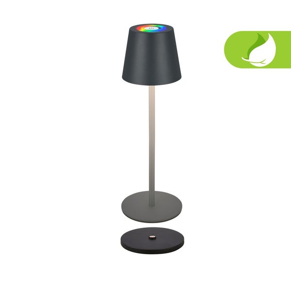 Briloner Cilano RGBW LED Tischlampe kabellos IP44, Dimmbar, Touch, Kabellos, Spritzwasserschutz, Anthrazit, Ø12 x 36 cm