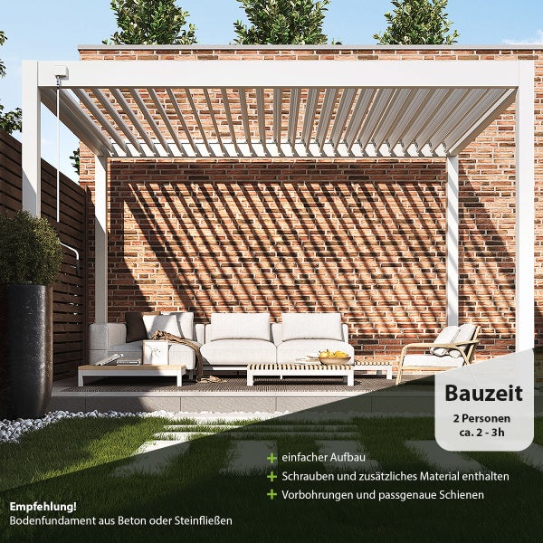 Weide Classic Alu-Stahl Pavillon 3 x 4 M Weiß Pergola Freistehend mit Pfostenstärke 11,6 cm x 11,6 cm