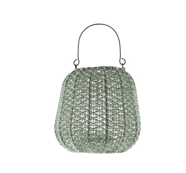 FRANK FLECHTWAREN | Laterne Webart, grün, 20 x 20 x 18 cm, Glas Ø 8 x 8 cm, POLYESTER, BAUMWOLLE, METALL, GLAS