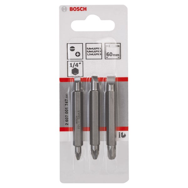 Bosch Doppelklingen-Set, 3tlg. S0,6x4,5, PZ1, S0,8x5,5, PZ2, S1,2x6,5, PZ3, 60 mm -2607001747