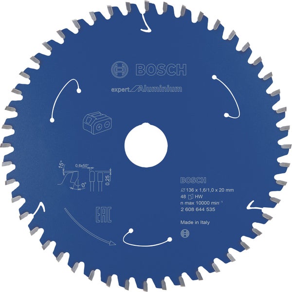 Bosch Kreissägeblatt Expert for Aluminium für Akku-Handkreissägen 136 x 1,6 / 1 x 20 48 Zähne - 2608644535