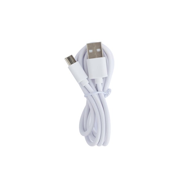 USB-Kabel von USB-A auf Micro-USB, weiß, aufgewickelt.