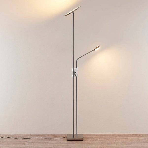 Lindby LED Stehlampe, Deckenfluter dimmbar verstellbarer Lesearm Standleuchte Metall Standlampe Wohnzimmerlampe Leselampe