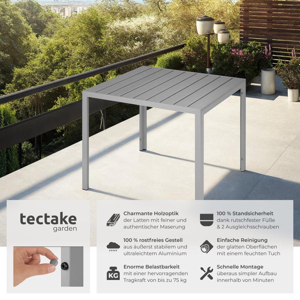 Gartentisch tectake Maren 90 x 90 x 74,5 cm aus Aluminium und Kunststoff silber