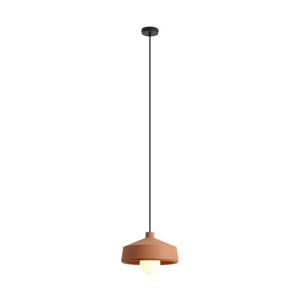 Moderne Pendelleuchte mit flachem Schirm und freiliegender Glühbirne für eine stilvolle Innenbeleuchtung