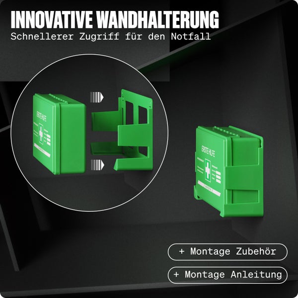 Erste Hilfe Kasten Small mit Inhalt nach DIN 13157 I Verbandskasten Betrieb inkl. praktischer Wandhalterung & 5x Aufkleber I Verbandskasten DIN 13157 für Betriebe, Einrichtungen & Zuhause