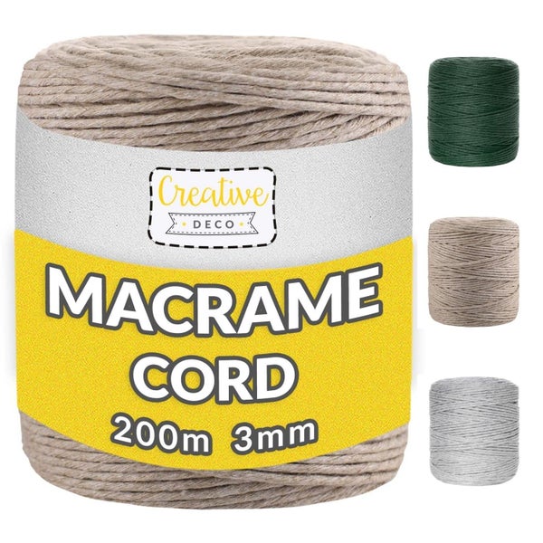 Beige Creative Deco Makramee-Kordel, Länge 200 Meter, Stärke 3 Millimeter.