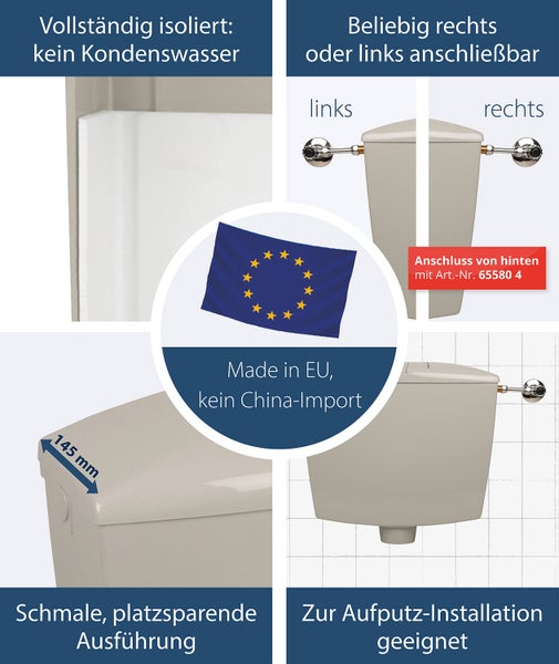 Sanitop-Wingenroth Spülkasten Karat | Tiefspülkasten mit Zwei-Mengen-Technik | 3,5 oder 6 - 9 l | Geräuscharm und vollisoliert | Variabler Anschluss | Manhattan | 21055 3