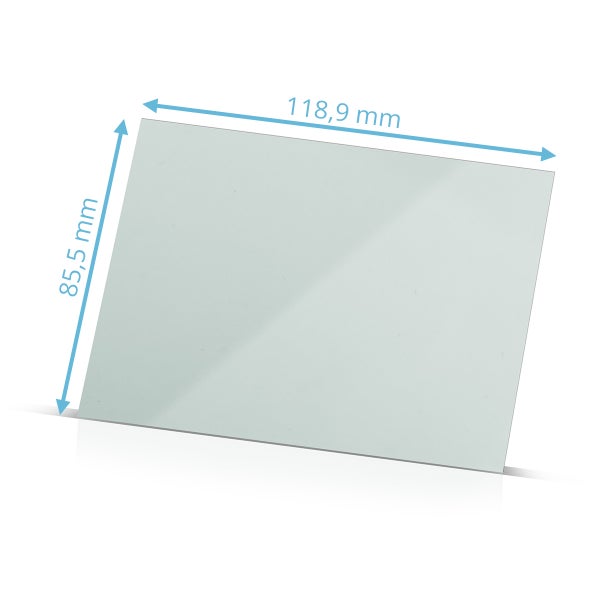 Rechteckige Glasscheibe mit den Maßen 118,9 mm x 85,5 mm
