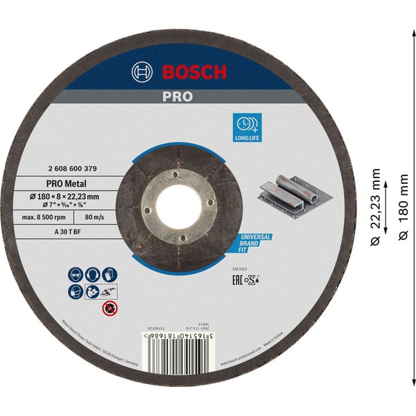 Bosch PRO Metal Schleifscheibe 180 x 8 x 22,23 mm - 2608600379