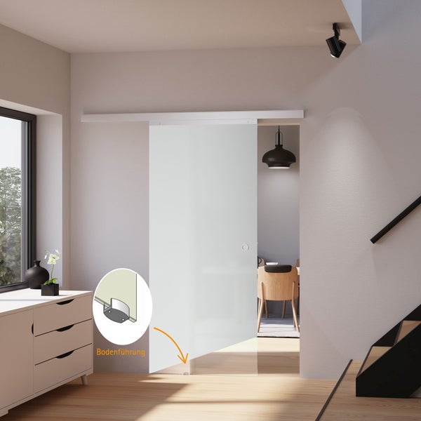 Tür Komplettset Schiebetür Glas satiniert 880x2035 Zimmertür Glasschiebetür -  Quadratgriff