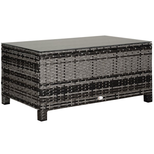 Outsunny Garten Beistelltisch Couchtisch Gartentisch Balkontisch Polyrattan Grau 85 x 50 x 39 cm