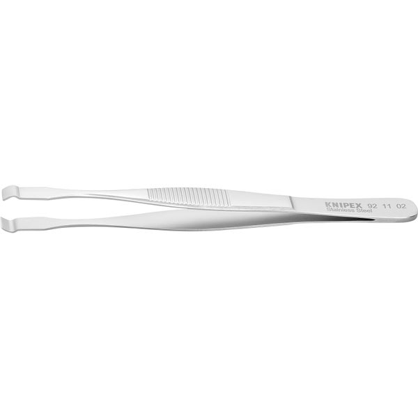 Knipex Präzisionspinzette 92 11 02 aus rostfreiem Stahl mit abgewinkelten Spitzen.
