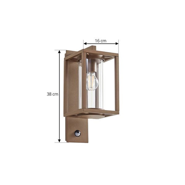 Lucande Wandleuchte außen Ferda mit Bewegungsmelder (spritzwassergeschützt (Modern) in Braun aus Aluminium (1 flammig, E27) - Wandlampe für Außenwand/Hauswand Haus Terrasse und Balkon