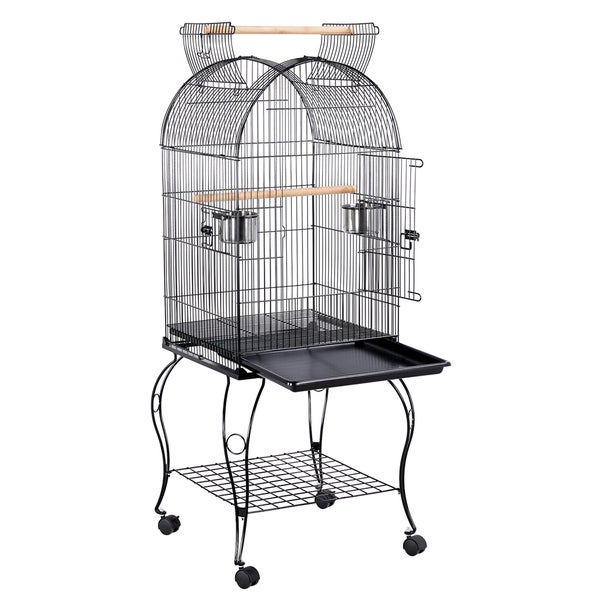 Vogelkäfig aus Metall mit Ständer und Futterbehältern