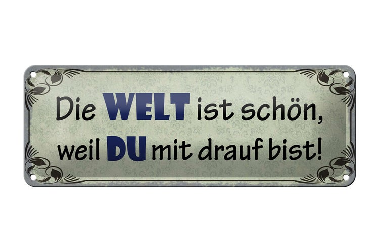 Blechschild Spruch 27x10cm die Welt schön weil Du mit drauf Dekoration