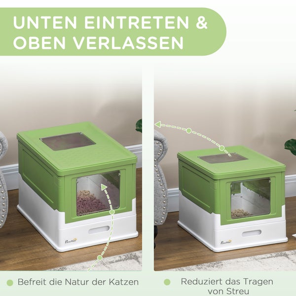 PawHut Katzentoilett, 47,5L x 35,5B x 36,7H cm, Kunststoff, Weiß+Grün