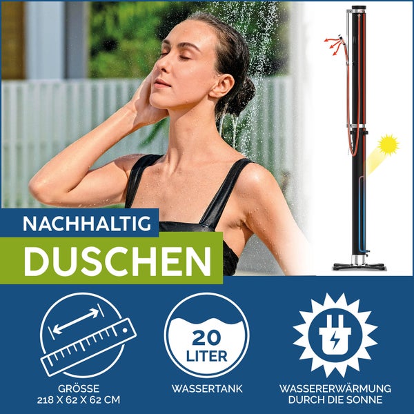 Freistehende Solardusche mit Wassertank, Abmessungen 218 x 62 x 62 Zentimeter