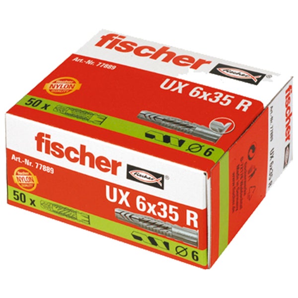 Fischer 50x Universaldübel UX 6 x 35 mm R mit Rand - 77889